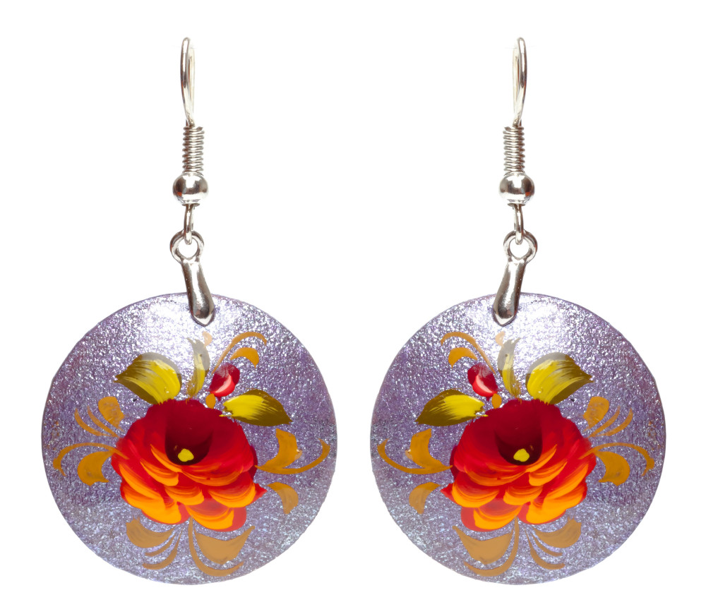 d 25mm Zhostovo wooden Earrings (by Lada Workshop)