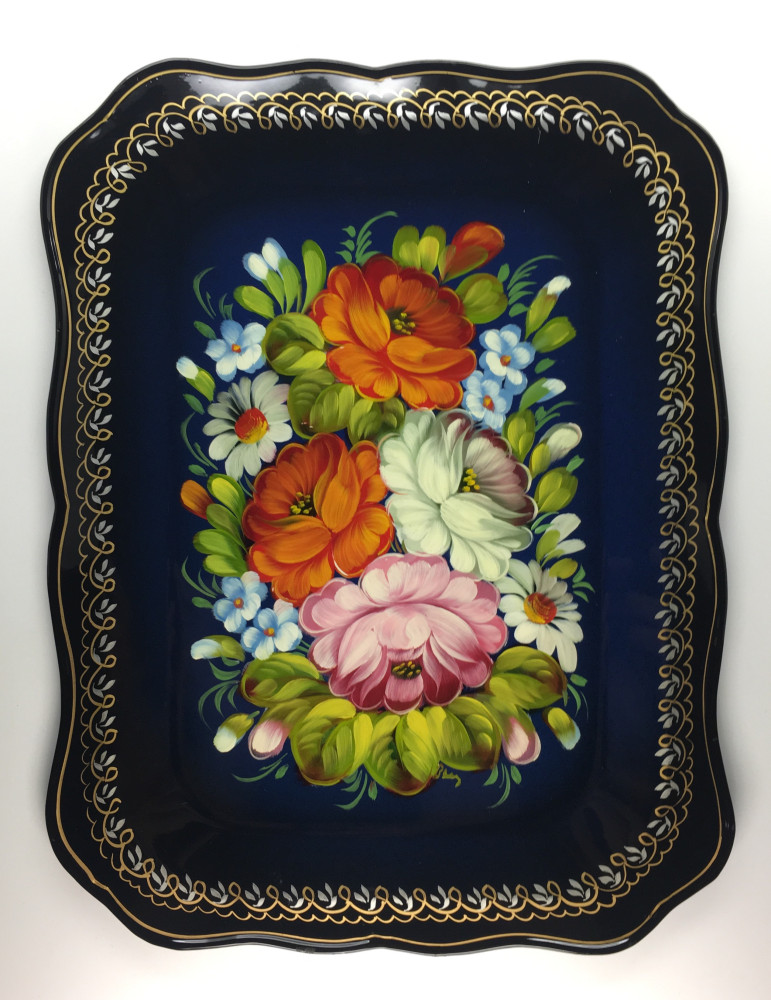 Zhostovo Hand Painted Metal Tray