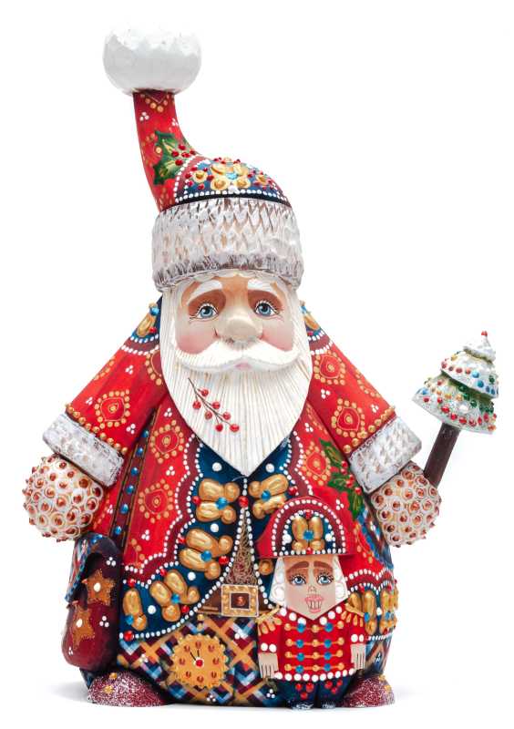 240 mm Santa Claus hand carved and painted wooden figure in a Red Cap (by Natalia Workshop)
