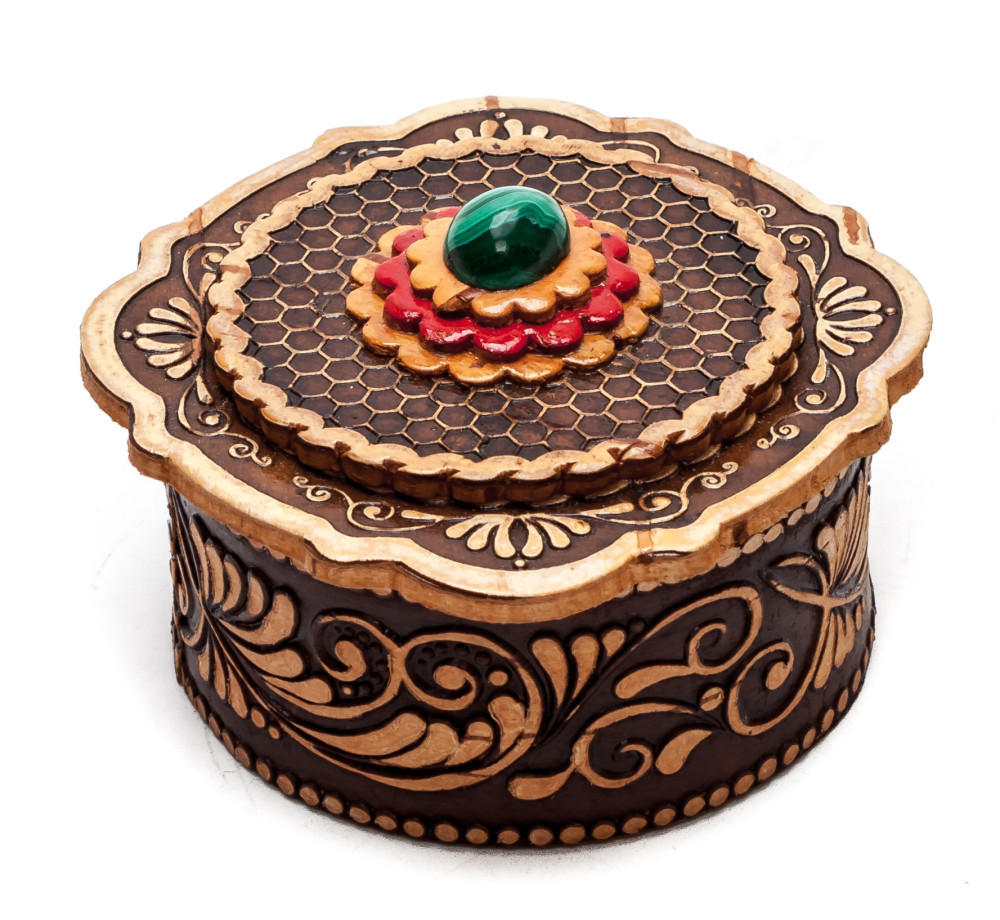 60x60 mm Siberian Patterns hand made Birchbark Jewelry Box (by Maxim Birch)