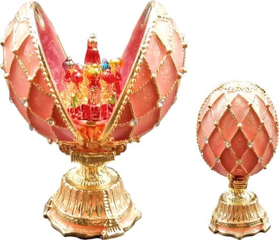 70 mm Saint Basil's Cathedral Golden Trellis Pink Enamel Easter Egg