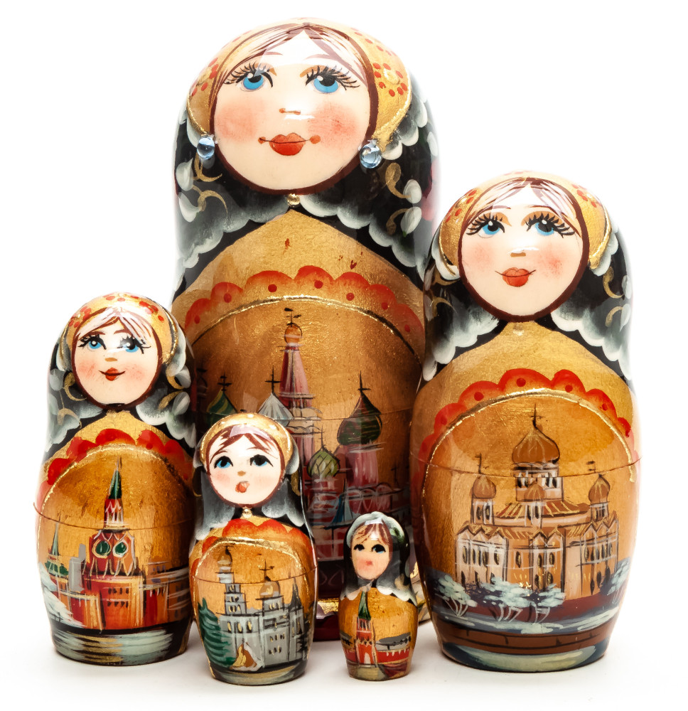110 mm Moscow Snt Basil Cathedral hand painted on wooden Matryoshka doll 5 pcs (by A Studio)