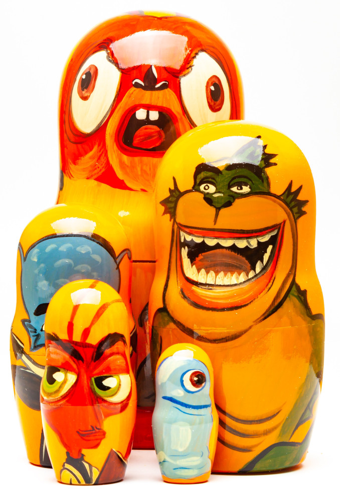 180mm Monsters vs. Aliens Hand Painted Matryoshka Doll 5 pcs (by Konstantin Studio)
