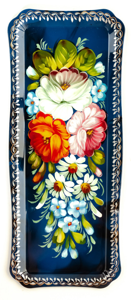 130x310 mm Zhostovo Patterns hand painted and lacquered Metal Forged Tray (by Lada Crafts)