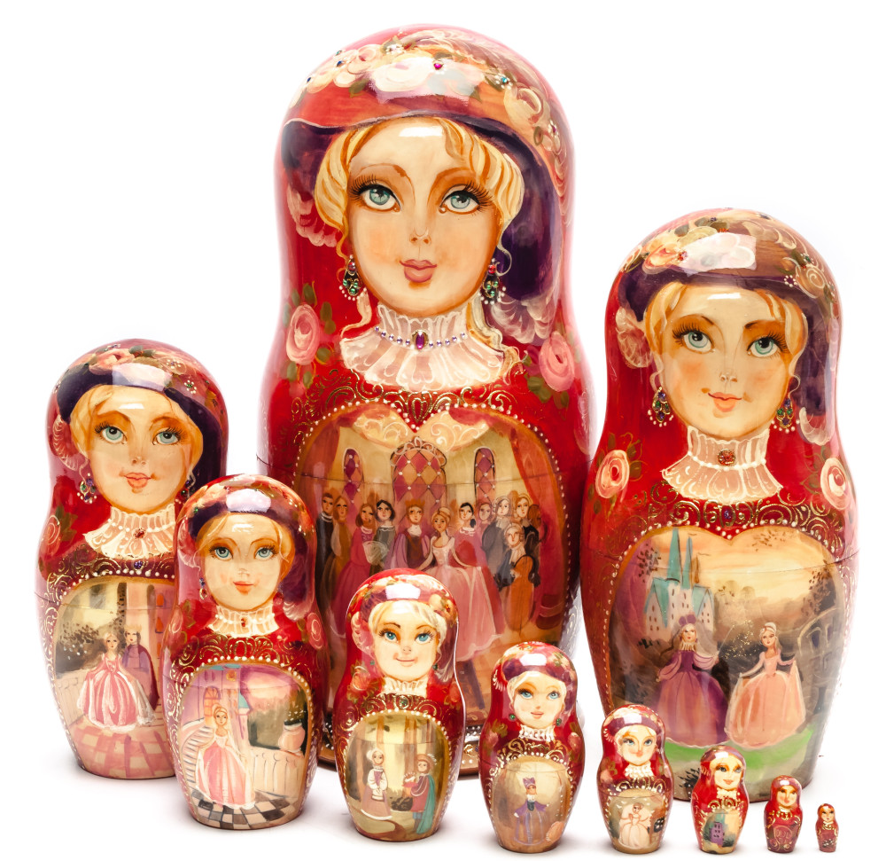 280 mm The Ball hand painted wooden Matryoshka doll 10 pcs (by GOLDEN COCKEREL)