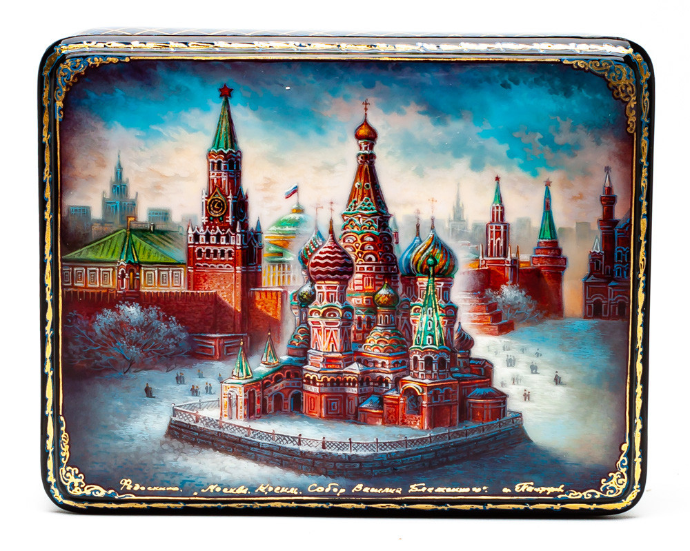 190x150mm Moscow Kremlin hand painted lacquered jewelery box (by Panferoff Studio)
