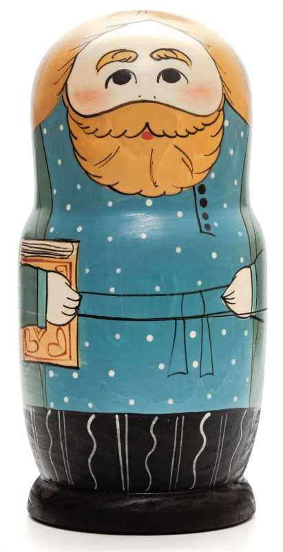160 mm Man with a Book hand painted Traditional Russian Wooden Matryoshka doll 5 pcs (by Sergey Malyutin)