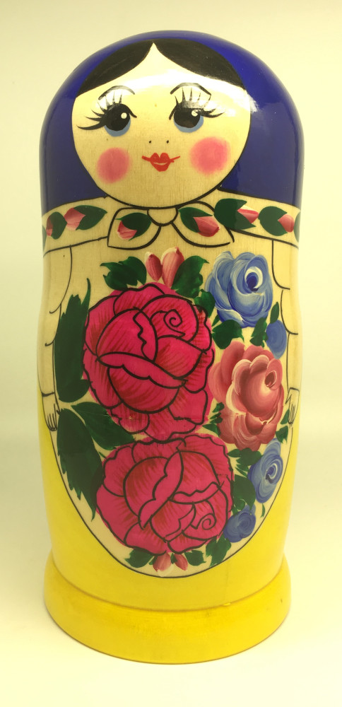 205 mm Navy Blue Head Semenovskaya handpainted wooden Matryoshka Doll 8 pcs (by Ivan Studio)