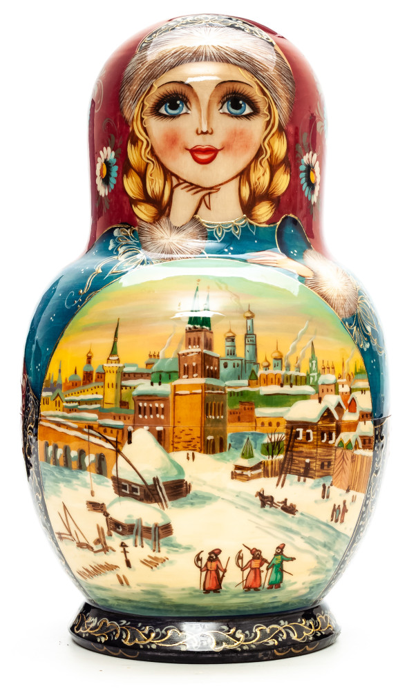 220 mm Moscow Kremlin hand painted on Wooden Matryoshka doll 5 pcs (by Skazka)
