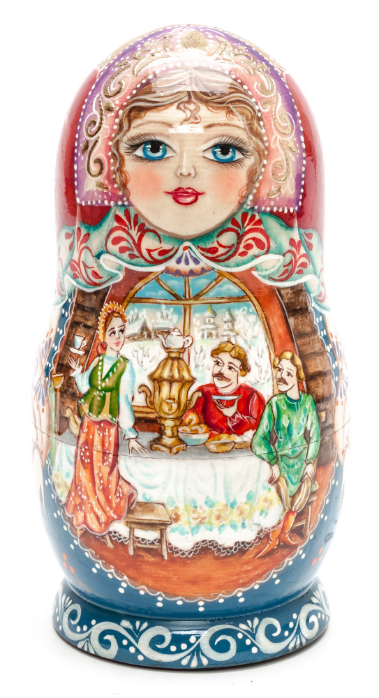 160 mm Family Dinner hand painted on wooden Matryoshka doll 5 pcs (by A Studio)