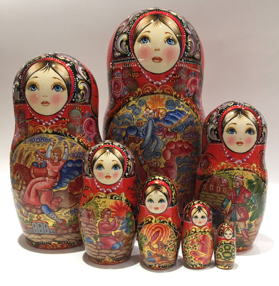 Shop Exclusive Nesting Dolls 230 mm Ruslan and Ludmila Fairy tale scenes hand painted wooden Matryoshka doll 7 pcs (by A Studio) online at Skazka.site | Eligible for fast shipping and free returns. 230 mm Ruslan and Ludmila Fairy tale scenes hand painted wooden Matryoshka doll 7 pcs (by A Studio)