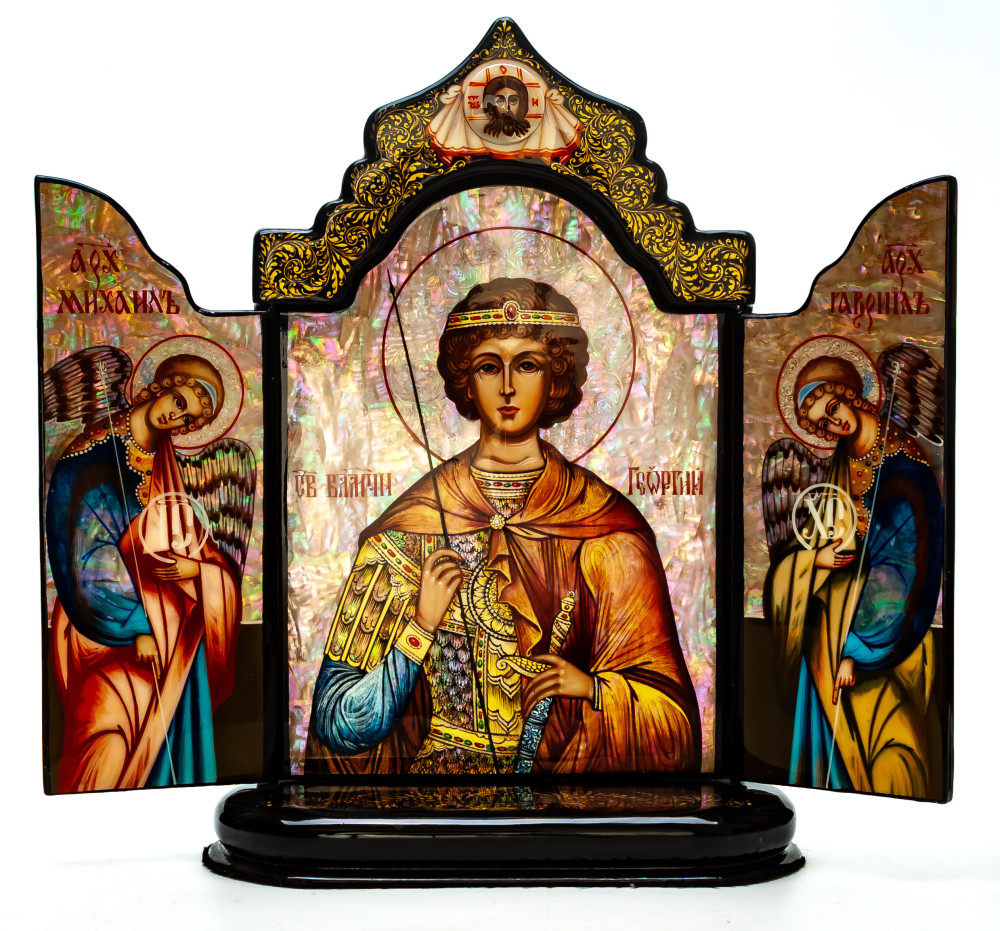 190x260mm Saint George handpainted on nacre Icon (by Galina Studio)