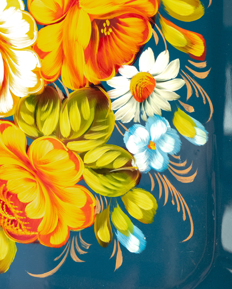 250x320 mm Zhostovo Patterns hand painted and lacquered Metal Forged Tray (by Lada Crafts)