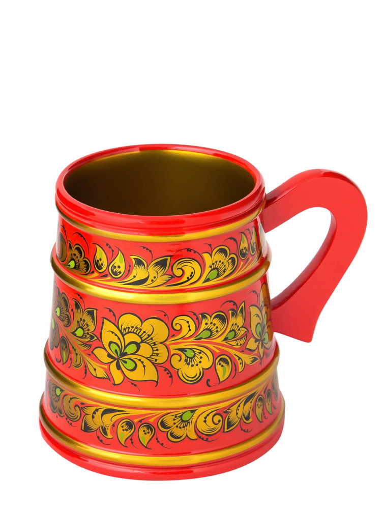 120 mm Khokhloma hand painted wooden Beer Mug (by Golden Khokhloma)