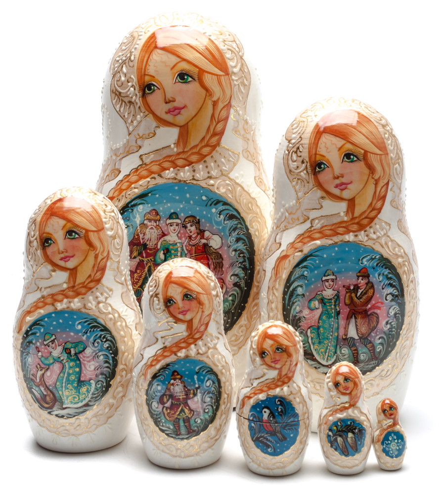 Shop Exclusive Nesting Dolls 220 mm Morozko handpainted Wooden Matryoshka Doll 7 pcs (by Sheherazade) online at Skazka.site | Eligible for fast shipping and free returns. 220 mm Morozko handpainted Wooden Matryoshka Doll 7 pcs (by Sheherazade)