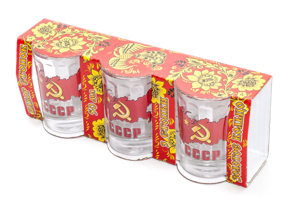 50 ml Flag Of The Soviet Union decal Faceted Shot Glass set of 3 pcs (by AKM)