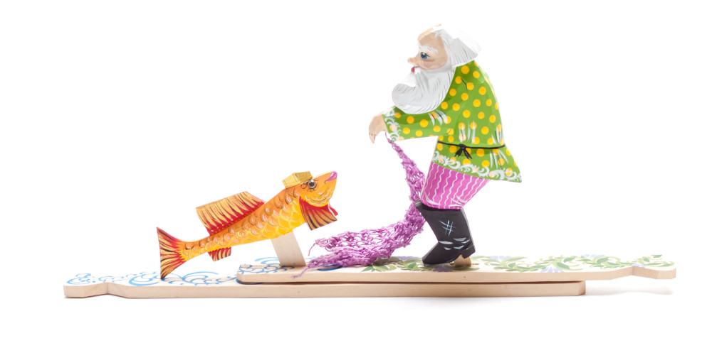 320x125 mm The Tale of the Fisherman and the Fish Hand Carved and Painted Wooden Toy (by Skazka)