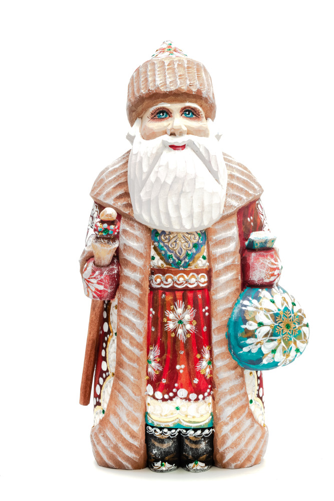 217 mm Santa Claus With a Staff And a Bag of Gifts (by Igor Carved Wooden Figures Studio)