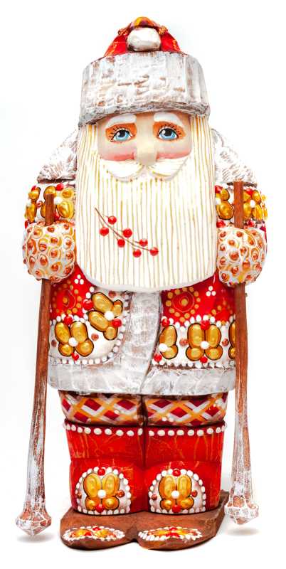 200 mm Santa Claus Skiing hand carved and painted wooden statue (by Natalia Workshop)
