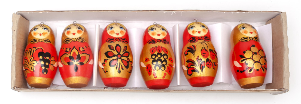 Golden Khokhloma Russian Matryoshka Christmas Tree Ornaments