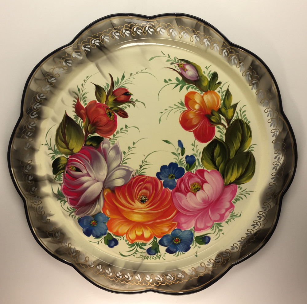 Zhostovo Hand Painted Metal Tray