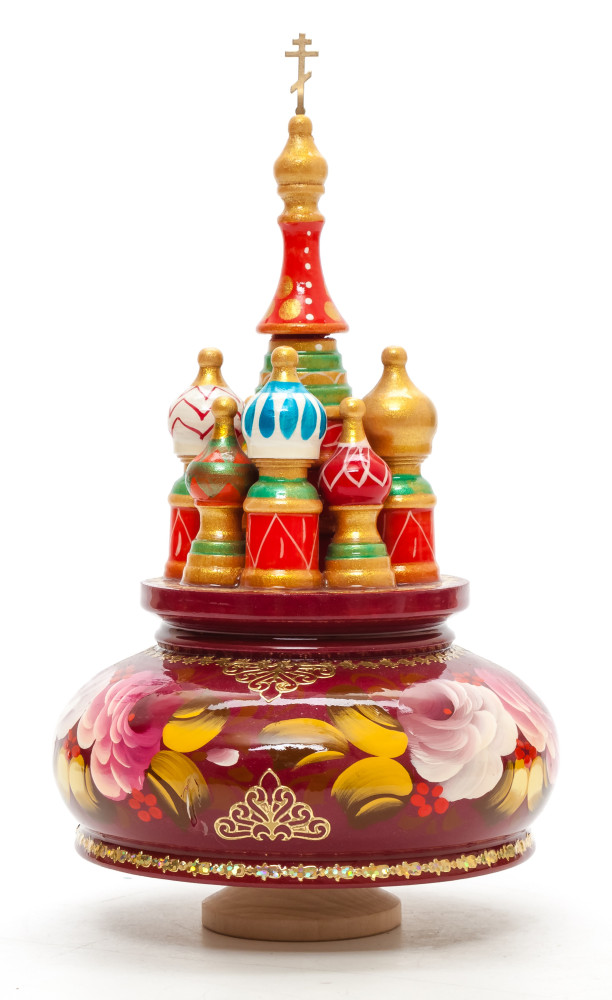 210 mm Saint Basil's Cathedral Zhostovo Art hand painted Wooden Music Box (by Nightingale Crafts)