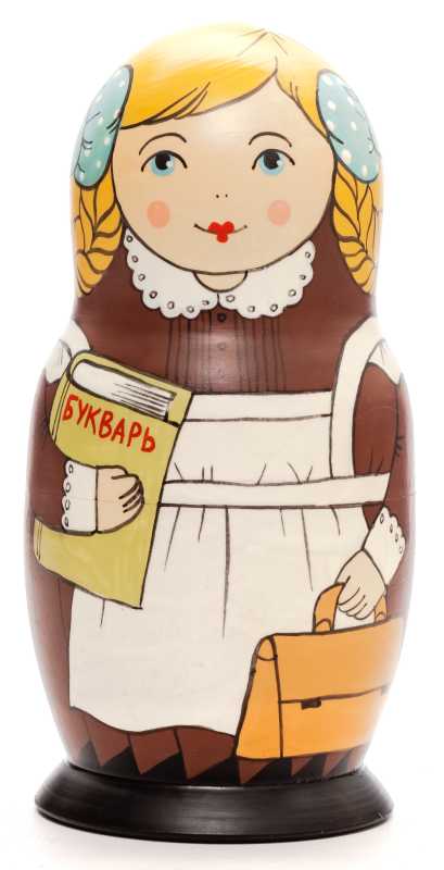 125 mm Schoolgirl with Primer hand painted Traditional Russian Wooden Matryoshka doll 5 pcs (by Igor Malyutin)