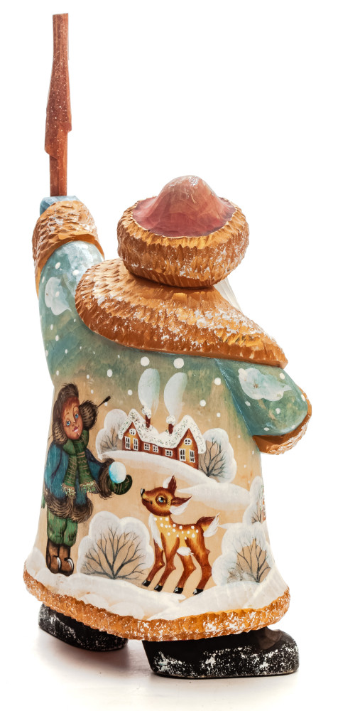 270 mm Santa with a Stick with handpainted Children Wooden Carved Statue (by Igor Carved Wooden Figures Studio)
