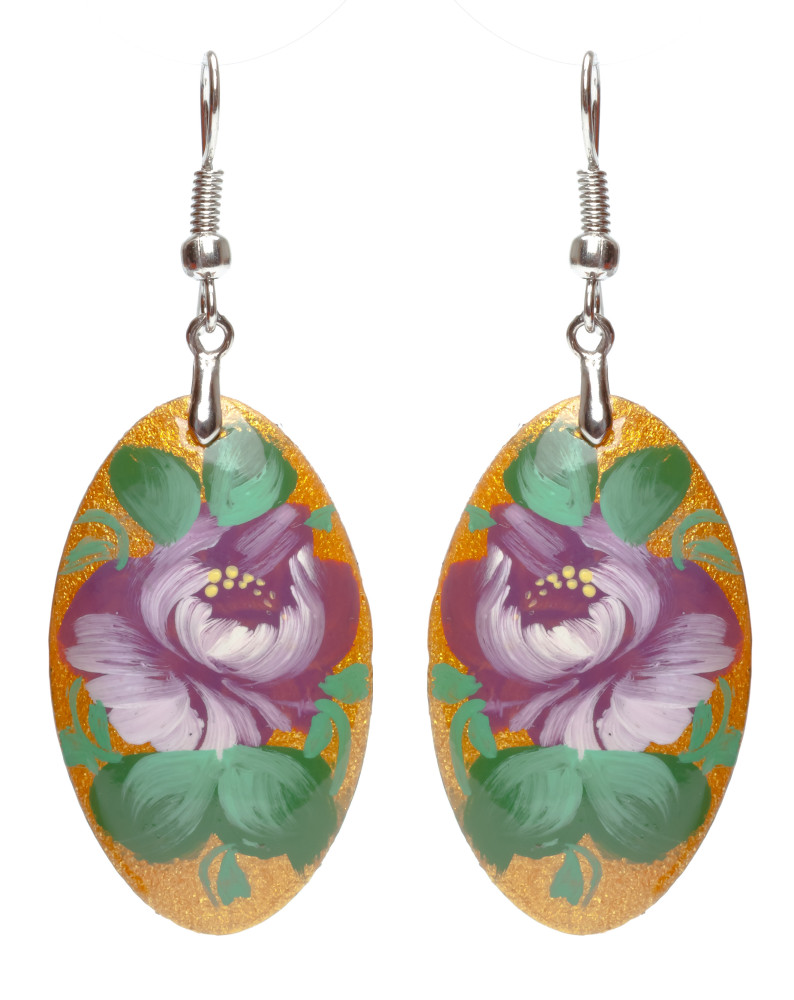 20x35mm Zhostovo wooden Earrings (by Lada Workshop)