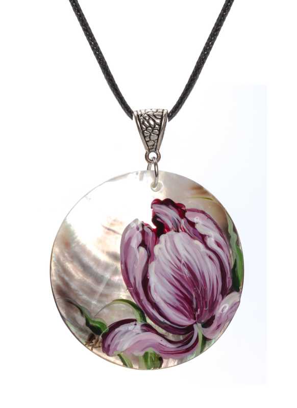 d50 mm Flower hand painted Nacre Pendant (by Tatiana Shkatulka Crafts)