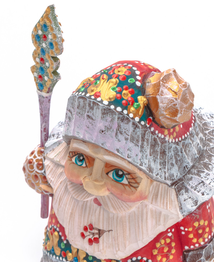 120 mm Santa with a Magic Staff Carved Wood Hand Painted Collectible Figurine (by Natalia Nikitina Workshop)