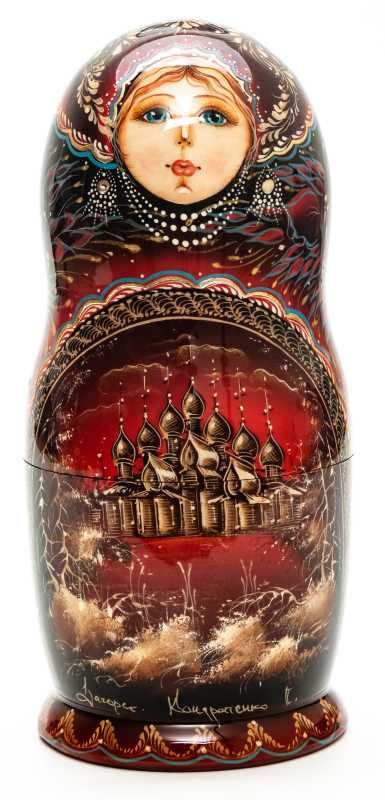 200 mm Russian Wooden Northern Churches hand painted on Matryoshka doll 5 pcs (by A Studio)