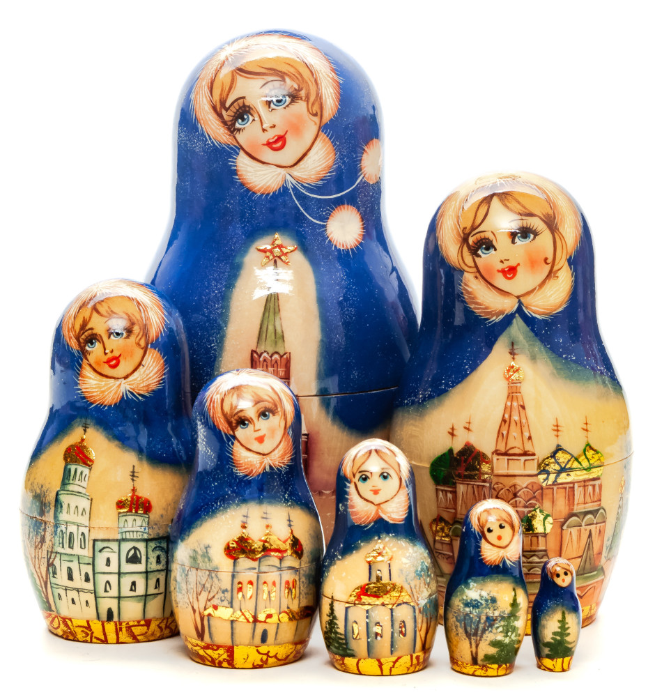 140 mm Moscow Kremlin hand painted on Wooden Matryoshka doll 5 pcs (by Valeria Crafts)