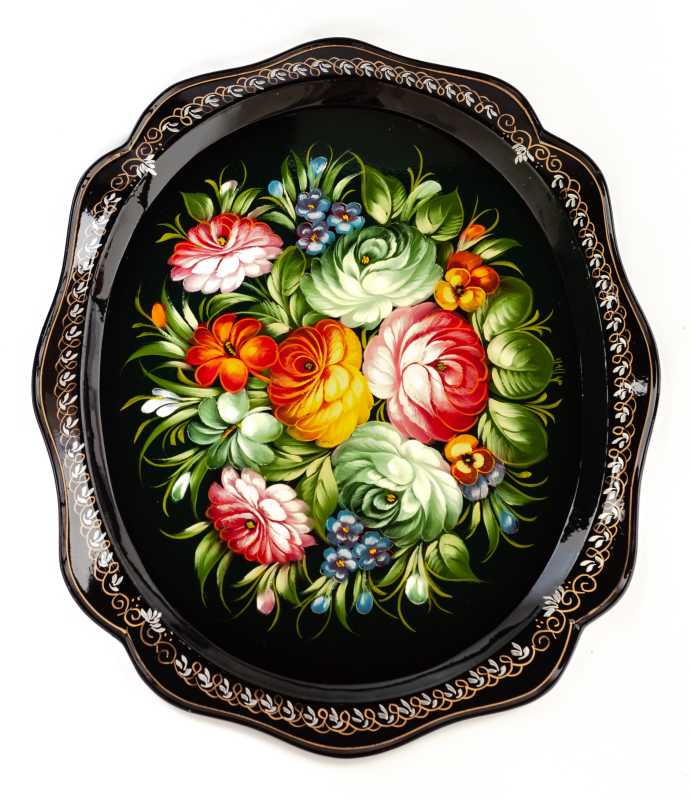 310x380 mm Zhostovo Patterns hand painted and lacquered  Metal Forged Tray (by Lada Crafts)