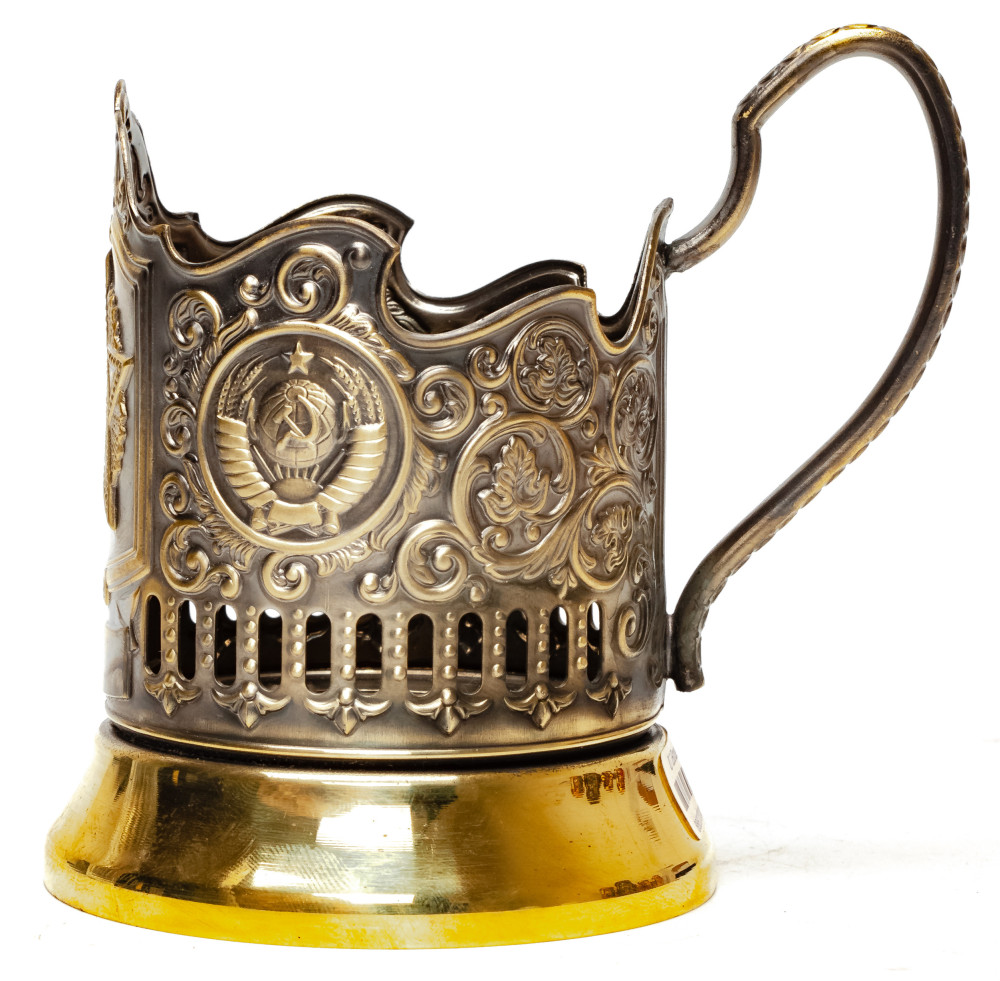 Order of Victory Pure Brass Tea Glass Holder with Faceted Glass (by Kolchugino)
