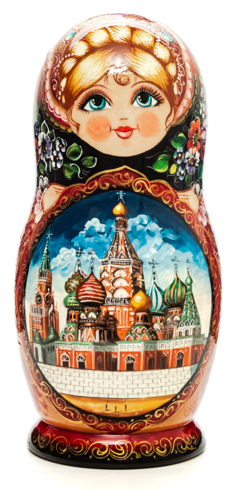 230 mm Moscow Cathedrals Zhostovo hand painted matryoshka doll 5 pcs (by Olga Zaitseva)