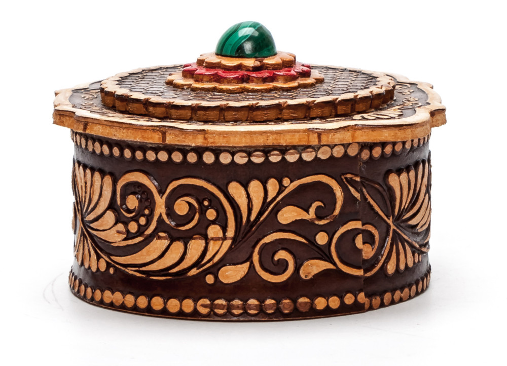 60x60 mm Siberian Patterns hand made Birchbark Jewelry Box (by Maxim Birch)