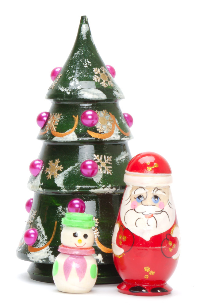 120 mm Christmas Wooden Green Tree with Hand Painted Garlands and Decorations