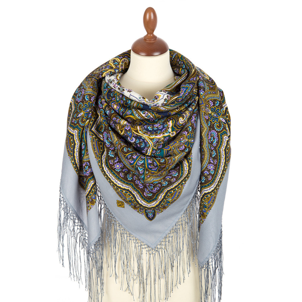 Shop Double-Thread Woolen Yarn Scarves with Knitted Silk Fringe 135x135 cm Платок «Сказочница» online at Skazka.site | Eligible for fast shipping and free returns. Платок «Сказочница»
