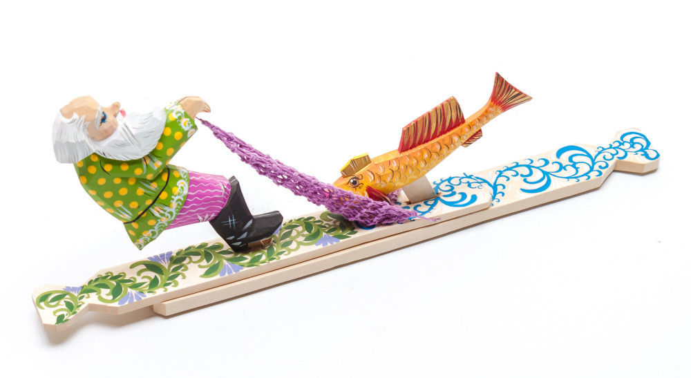 320x125 mm The Tale of the Fisherman and the Fish Hand Carved and Painted Wooden Toy (by Skazka)