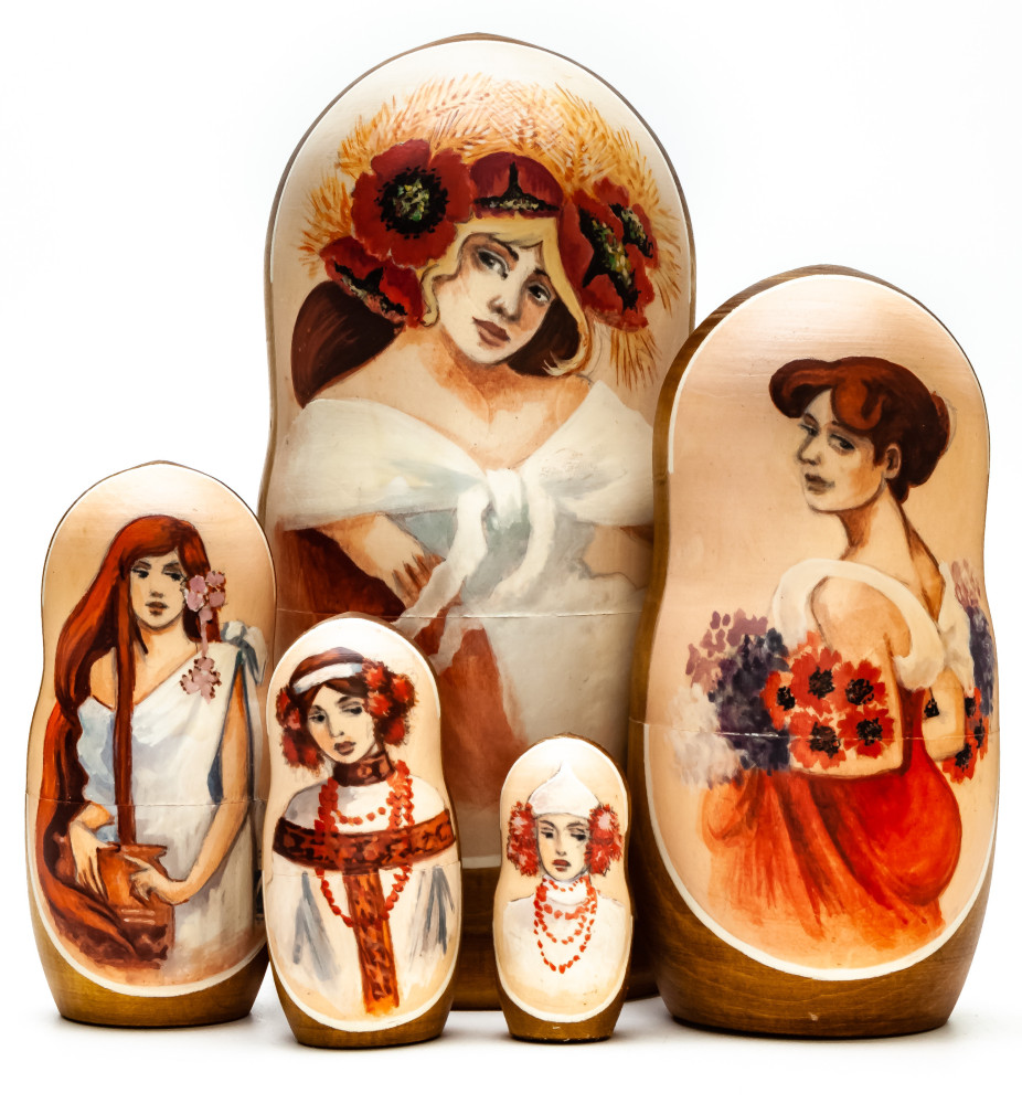 180mm Portrait of a Lady hand painted on wooden Matryoshka doll 5 pcs (by Alexander Famous Paintings Studio)