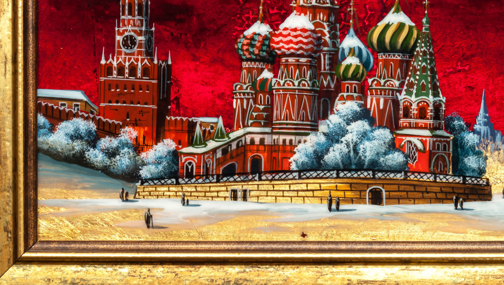 195x150 mm Moscow Red Square hand painted on Nacre Fedoscino painting (by Tatiana Fedoscino Arts)
