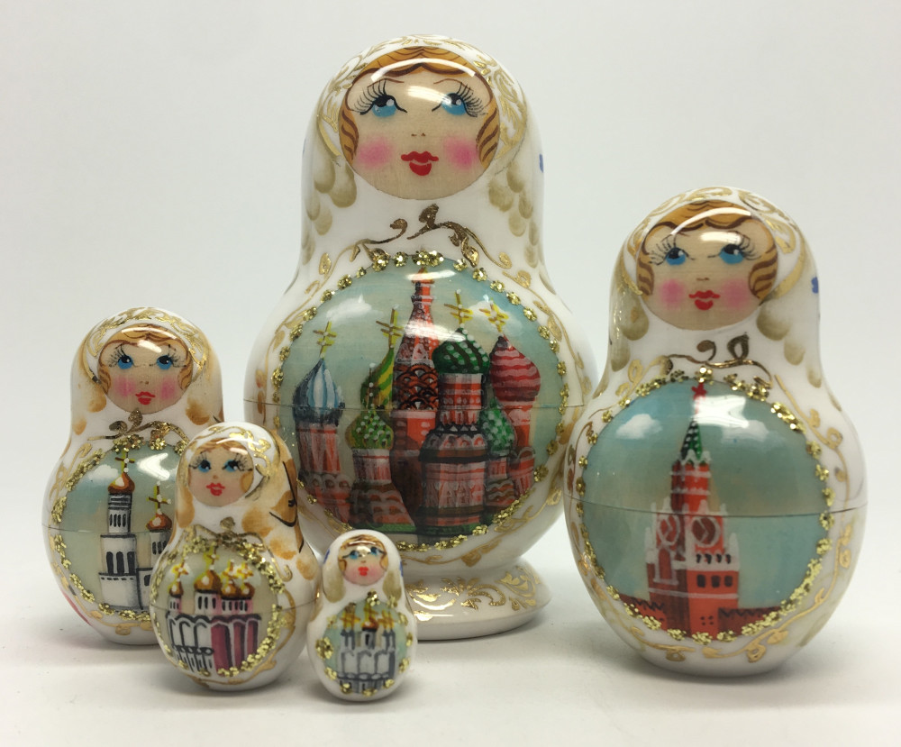 88 mm Moscow Snt Basil Cathedral hand painted wooden Matryoshka doll 5 pcs (by A Studio)