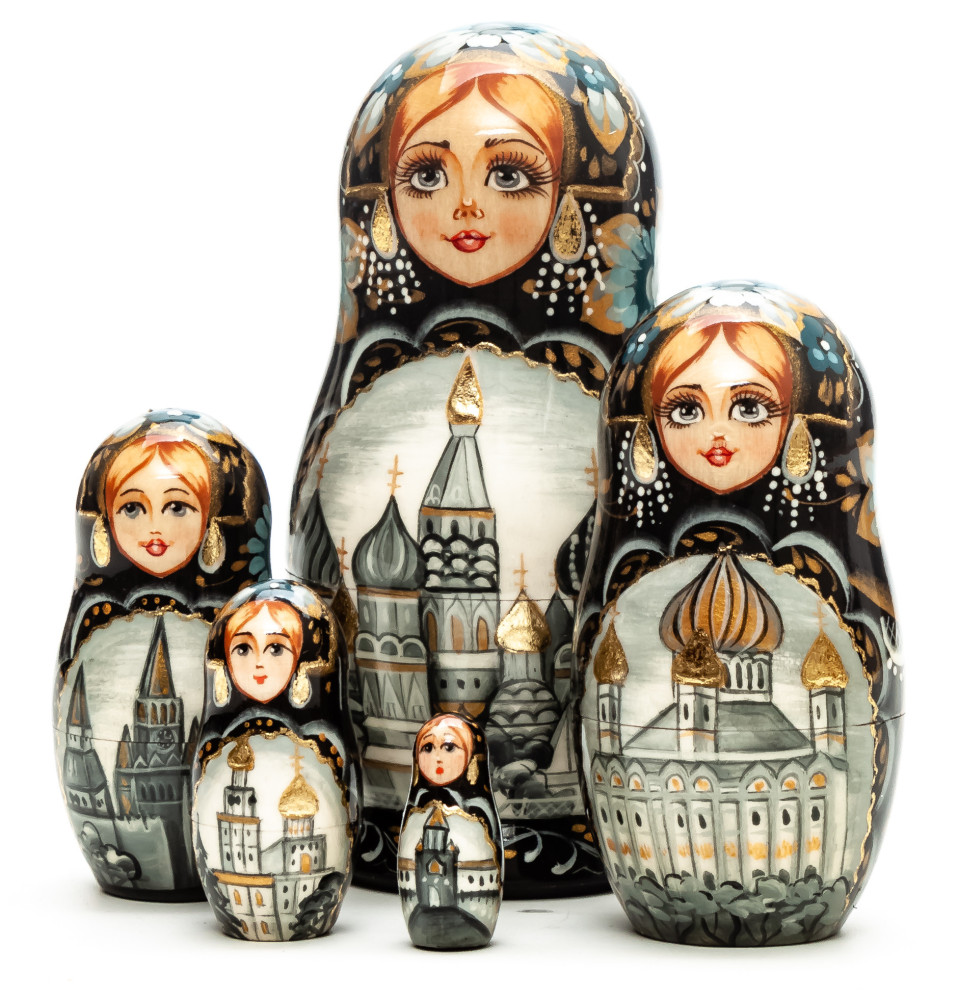 100 mm Moscow Snt Basil Cathedral hand painted wooden Matryoshka doll 5 pcs (by A Studio)