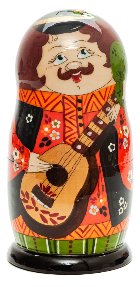 180 mm Man with Balalaika hand painted on Wooden Matryoshka doll 5 pcs (by Skazka)