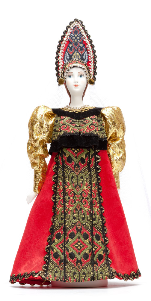 Porcelain Doll in a Russian Dress and Kokoshnik - 11 Inches (by Le Russe)