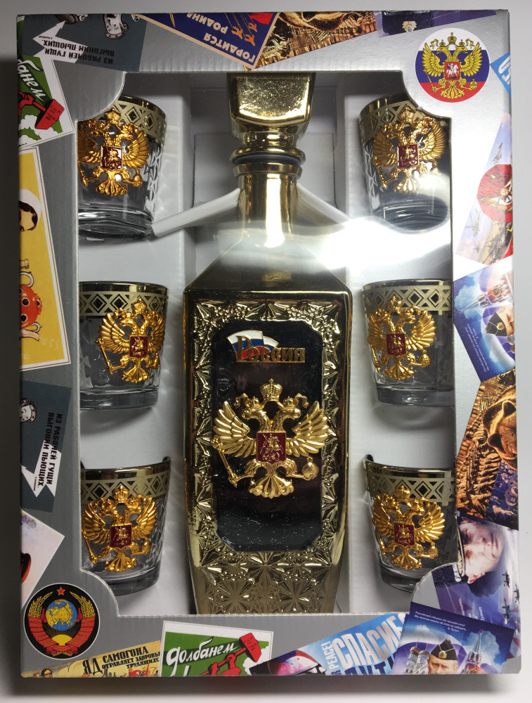 500 ml Russian Eagle Crystal Glass Decanter and Set of 6 pcs 50 ml Shot Glasses