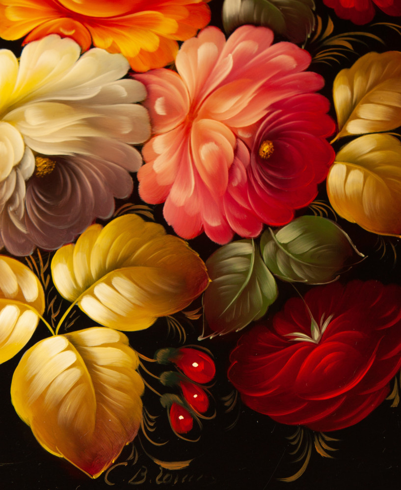 440x590 mm Zhostovo Patterns hand painted and lacquered by Gogin Metal Forged Tray (by Lada Crafts)