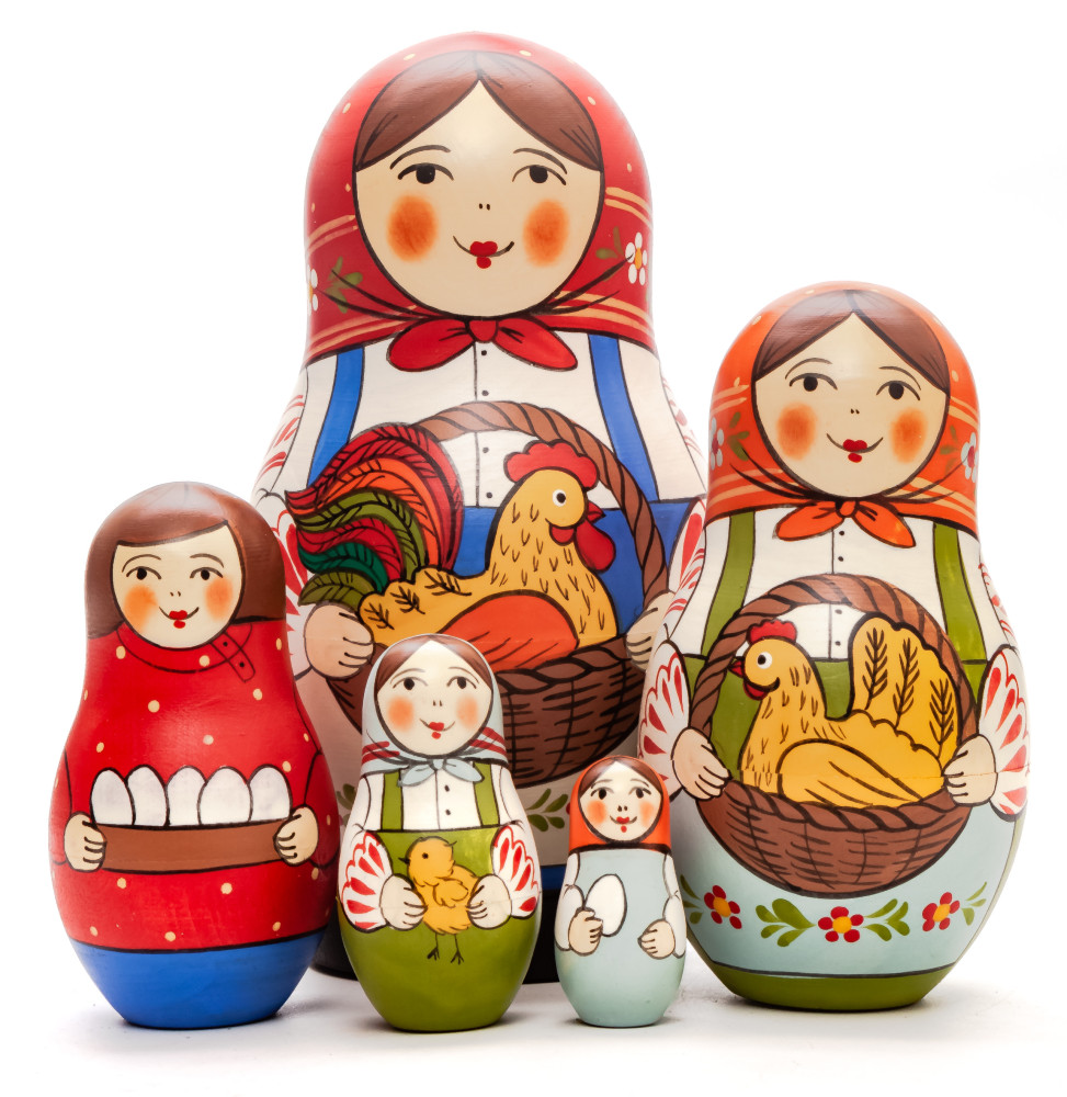 125 mm Mistress with Rooster hand painted Traditional Russian Wooden Matryoshka doll 5 pcs (by Igor Malyutin)