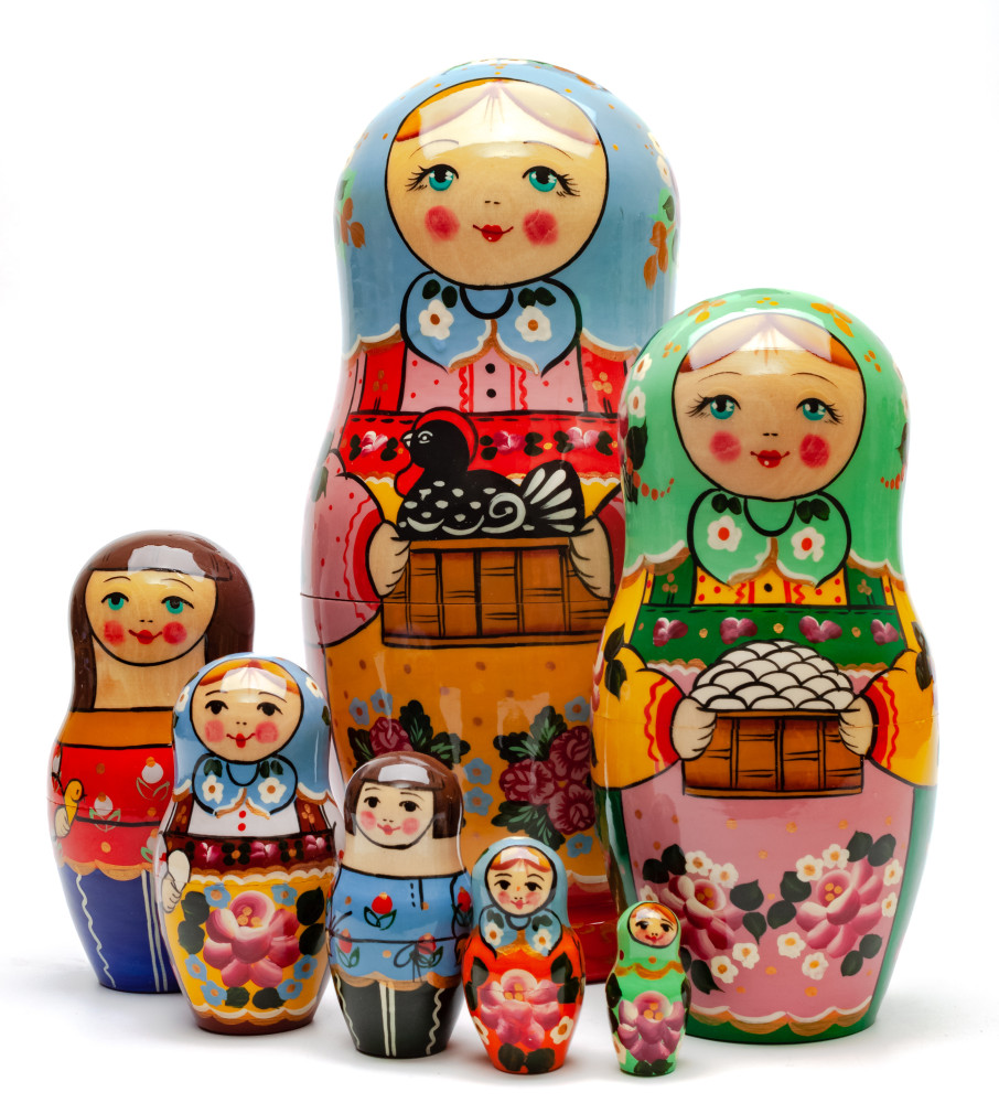 250 mm Mama with the Black Cockerel hand painted Wooden Matryoshka doll 7 pcs (by Golden Cockerel Studio)